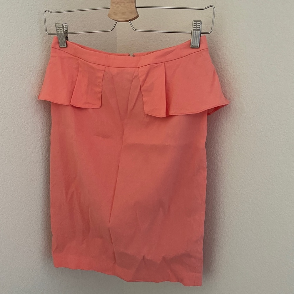 Elie Tahari Lined Coral pink linen ruffle pencil Skirt size 2